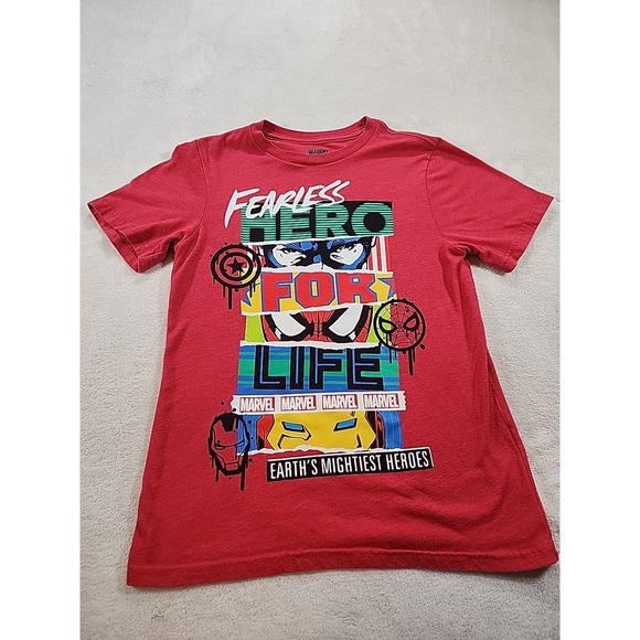 Marvel Other - Boys Marvel Avengers Fearless Hero for Life T-shirt Large Spiderman Iron Man Euc
